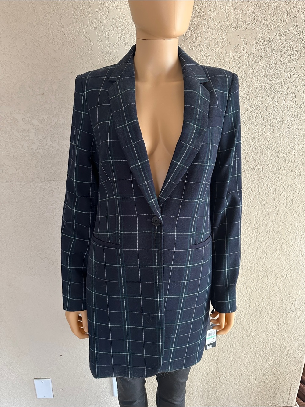 Tommy Hilfiger Navy Windowpane Long Blazer